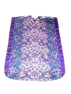 Winlar Purple Floral Satin Caftan One Size V-Neck Lightweight Lounge Mrs. Roper